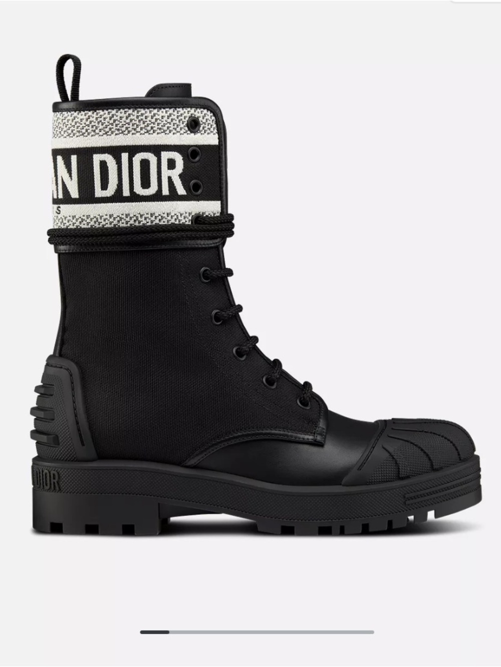 Dior Black Lace-Up Canvas Ankle Boots with Cream Logo Band size 36